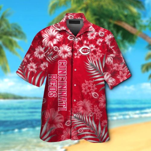 Cincinnati Reds Tropical Aloha Hawaiian Shirt Set Men Women Kids MTE010