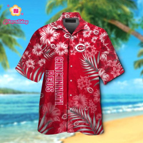 Cincinnati Reds Tropical Aloha Hawaiian Shirt Set Men Women Kids MTE010