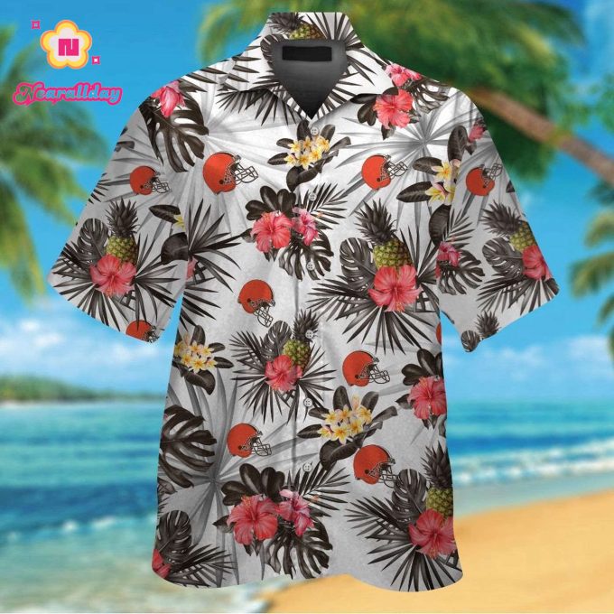 Cleveland Browns Short Sleeve Button Up Tropical Aloha Hawaiian Shirt Set for Men Women Kids Gift