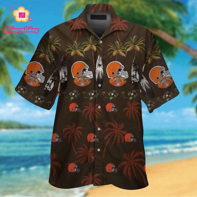 Cleveland Browns Short Sleeve Button Up Tropical Aloha Hawaiian Shirt Set for Men Women Kids Gift
