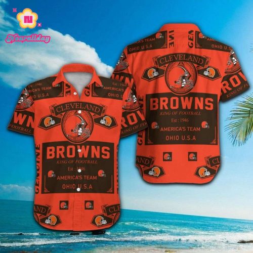 Cleveland Browns Short Sleeve Button Up Tropical Aloha Hawaiian Shirt Set for Men Women Kids Gift