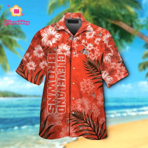 Cleveland Browns Short Sleeve Button Up Tropical Aloha Hawaiian Shirt Set for Men Women Kids Gift