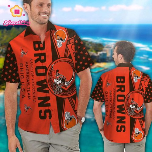 Cleveland Browns Short Sleeve Button Up Tropical Aloha Hawaiian Shirt Set for Men Women Kids Gift