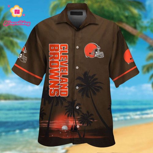 Cleveland Browns Short Sleeve Button Up Tropical Aloha Hawaiian Shirt Set for Men Women Kids Gift