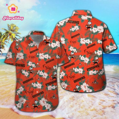 Cleveland Browns Short Sleeve Button Up Tropical Aloha Hawaiian Shirt Set for Men Women Kids Gift