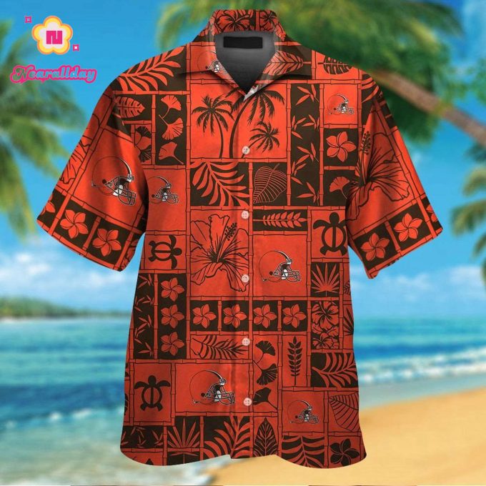 Cleveland Browns Short Sleeve Button Up Tropical Aloha Hawaiian Shirt Set for Men Women Kids Gift