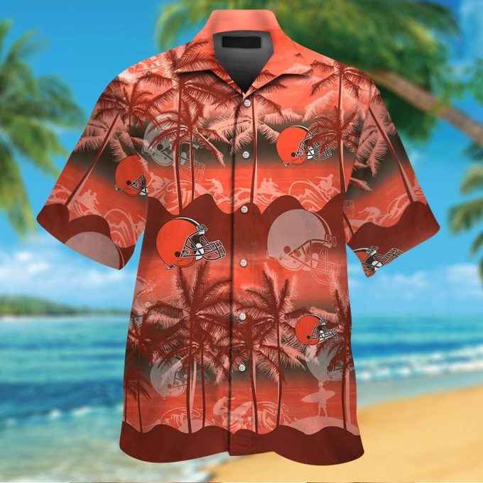 Cleveland Browns Short Sleeve Button Up Tropical Aloha Hawaiian Shirt Set for Men Women Kids Gift