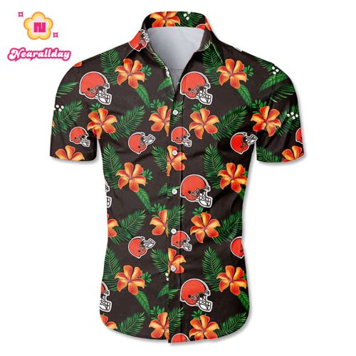 Cleveland browns tropical flower Hawaiian Beach Shirt