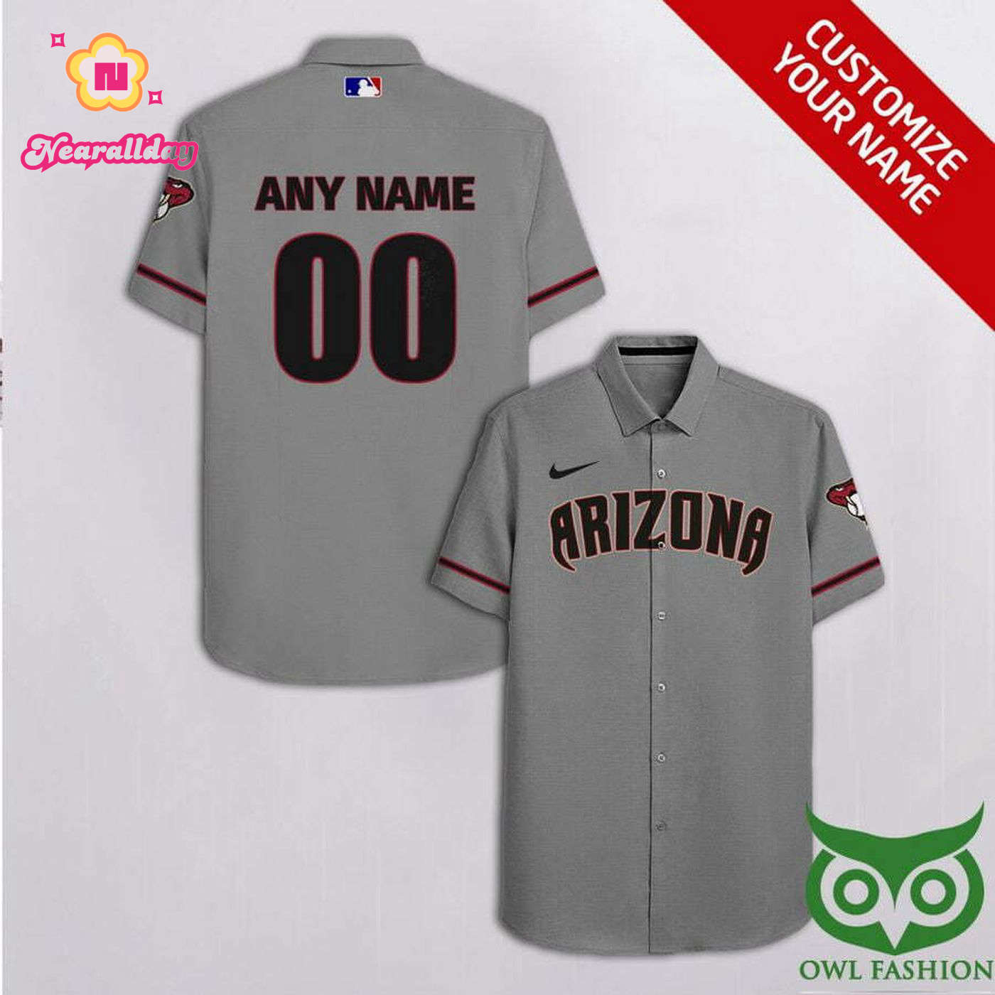 Personalized Arizona Diamondbacks Gray Hawaiian Shirt with Custom Name and Number Personalized Arizona Diamondbacks Gray Hawaiian Shirt with Custom Name and Number