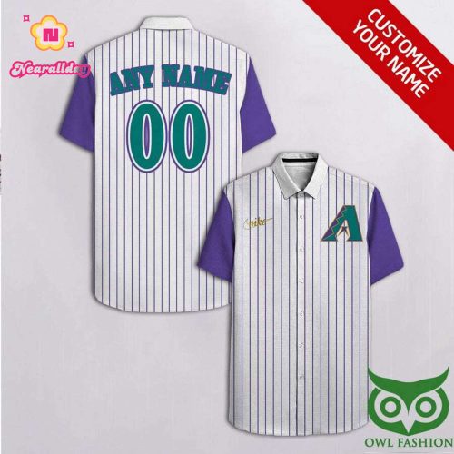 Personalized Arizona Diamondbacks Purple Stripes White Hawaiian Shirt – Custom Name and Number