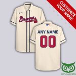 Personalized Atlanta Braves Beige Hawaiian Shirt with Custom Name and Number