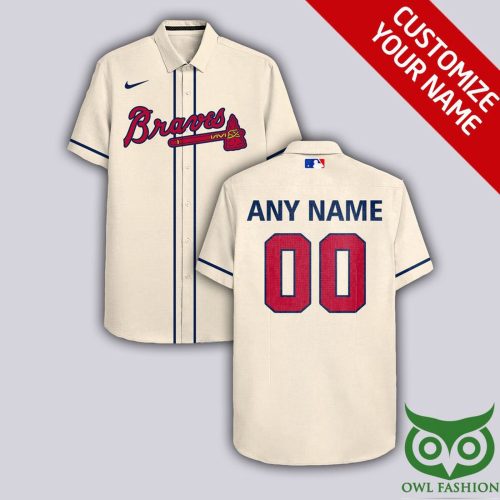 Personalized Atlanta Braves Beige Hawaiian Shirt with Custom Name and Number