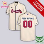 Personalized Atlanta Braves Beige Hawaiian Shirt with Custom Name and Number