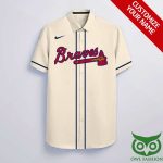 Personalized Atlanta Braves Beige Hawaiian Shirt with Custom Name and Number
