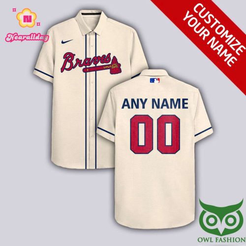 Personalized Atlanta Braves Beige Hawaiian Shirt with Custom Name and Number