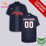 Personalized Atlanta Braves Dark Blue Hawaiian Shirt with Custom Name and Number