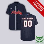 Personalized Atlanta Braves Dark Blue Hawaiian Shirt with Custom Name and Number