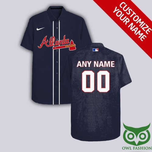 Personalized Atlanta Braves Dark Blue Hawaiian Shirt with Custom Name and Number