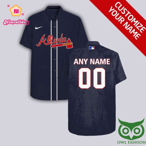 Personalized Atlanta Braves Dark Blue Hawaiian Shirt with Custom Name and Number