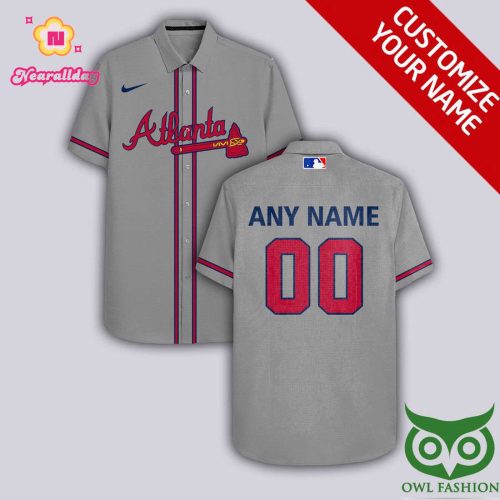 Personalized Atlanta Braves Gray Hawaiian Shirt with Custom Name and Number