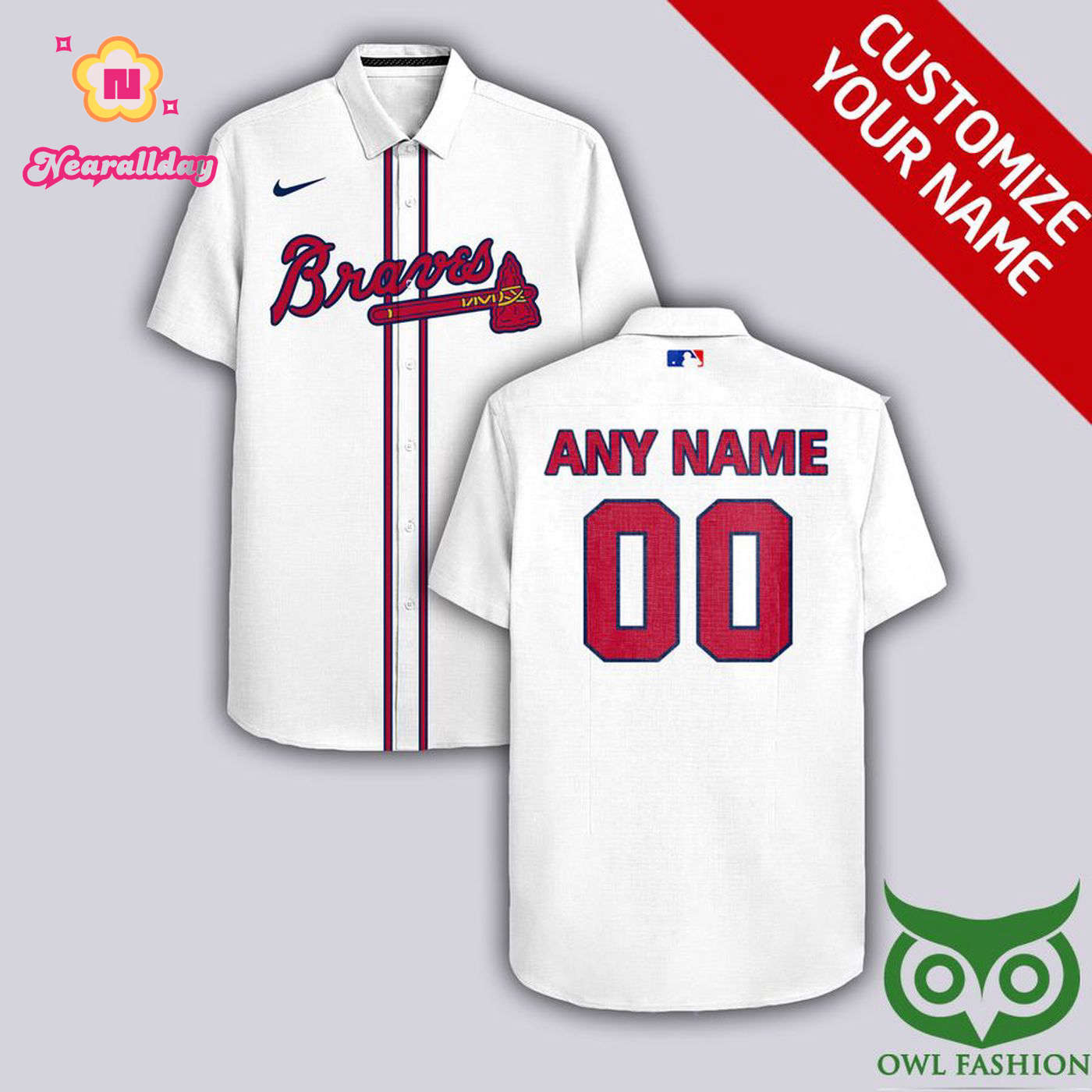 Personalized Atlanta Braves White Hawaiian Shirt with Name & Number Personalized Atlanta Braves White Hawaiian Shirt with Name & Number