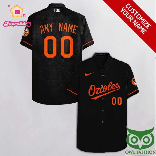 Personalized Baltimore Orioles Hawaiian Shirt – Black & Bright Orange Custom Name and Number