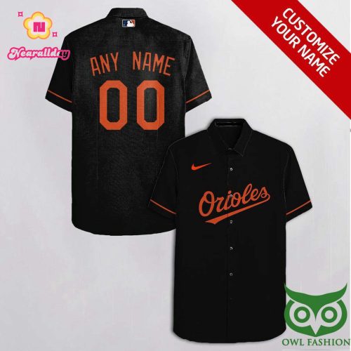 Personalized Baltimore Orioles Black Orange Hawaiian Shirt with Custom Name and Number