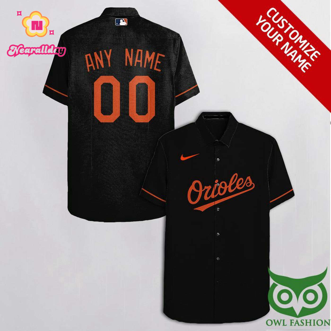 Personalized Baltimore Orioles Black Orange Hawaiian Shirt with Custom Name and Number Personalized Baltimore Orioles Black Orange Hawaiian Shirt with Custom Name and Number
