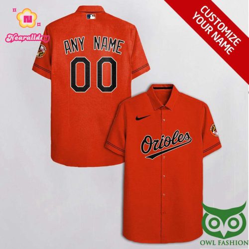 Personalized Baltimore Orioles Orange Black Hawaiian Shirt with Custom Name and Number