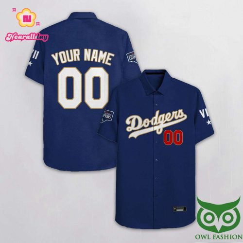 Personalized Los Angeles Dodgers Dark Blue Hawaiian Shirt with Custom Name and Number