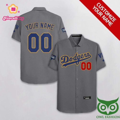 Personalized Los Angeles Dodgers Hawaiian Shirt with Name & Number – Gray