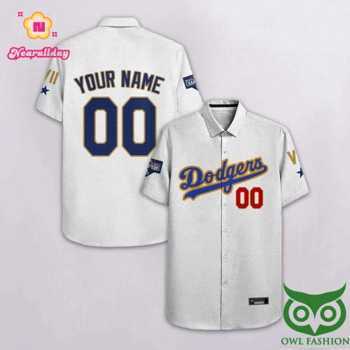 Personalized Los Angeles Dodgers White Hawaiian Shirt with Name and Number