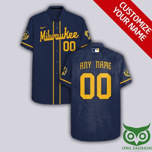 Personalized Milwaukee Brewers Dark Blue Hawaiian Shirt with Name & Number
