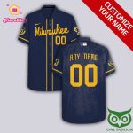 Personalized Milwaukee Brewers Dark Blue Hawaiian Shirt with Name & Number