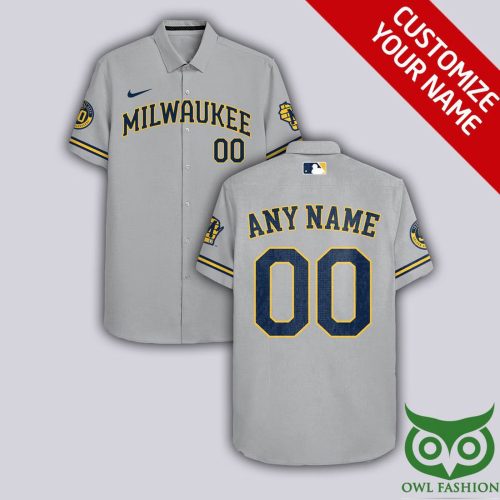 Personalized Milwaukee Brewers Gray Hawaiian Shirt with Custom Name and Number
