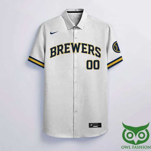 Personalized Milwaukee Brewers White Hawaiian Shirt with Custom Name and Number