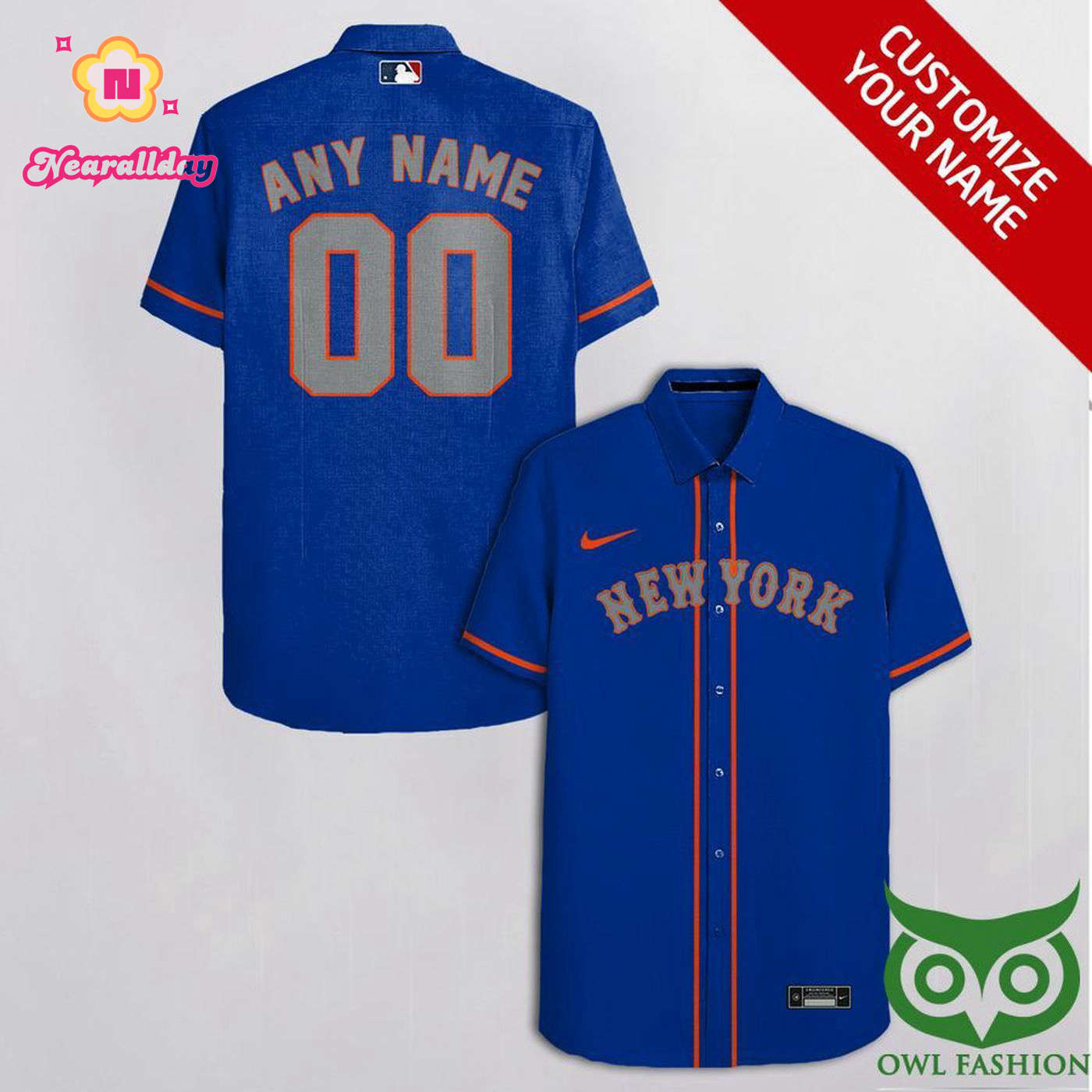 Personalized New York Mets Blue Orange Hawaiian Shirt with Name and Number Personalized New York Mets Blue Orange Hawaiian Shirt with Name and Number