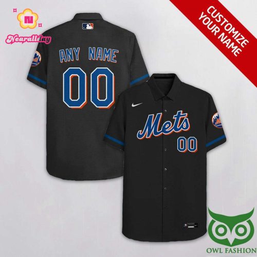 Personalized New York Mets Gray Black Hawaiian Shirt with Custom Name and Number
