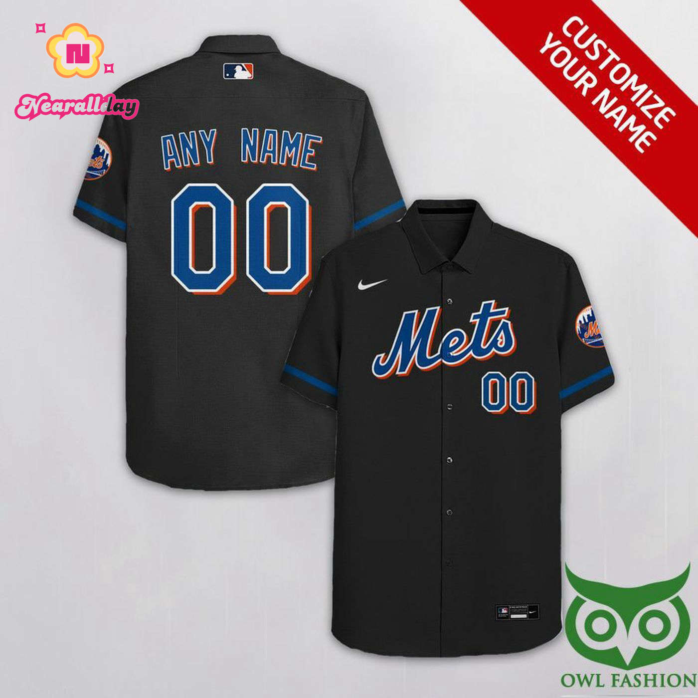 Personalized New York Mets Gray Black Hawaiian Shirt with Custom Name and Number Personalized New York Mets Gray Black Hawaiian Shirt with Custom Name and Number