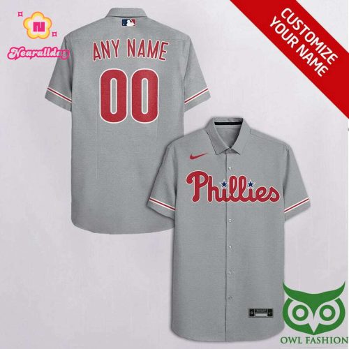 Personalized Philadelphia Phillies Gray Hawaiian Shirt with Custom Name and Number