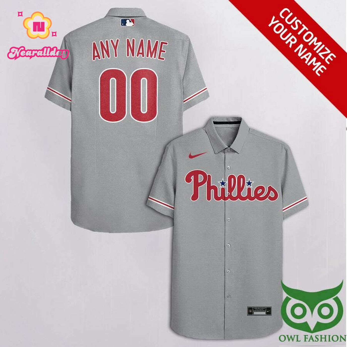 Personalized Philadelphia Phillies Gray Hawaiian Shirt with Custom Name and Number Personalized Philadelphia Phillies Gray Hawaiian Shirt with Custom Name and Number