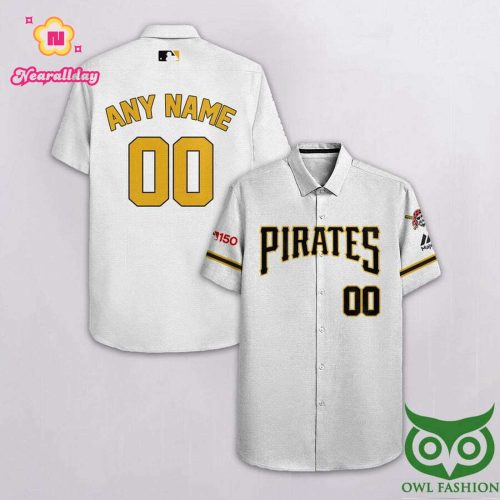 Personalized Pittsburgh Pirates Hawaiian Shirt – White Black Yellow – Custom Name & Number