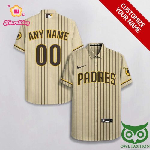 Personalized San Diego Padres Beige Brown Stripes Hawaiian Shirt with Custom Name & Number