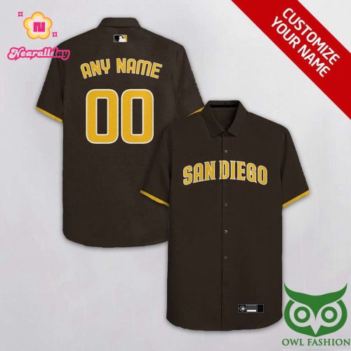 Personalized San Diego Padres Hawaiian Shirt – Brown Yellow Custom Name & Number