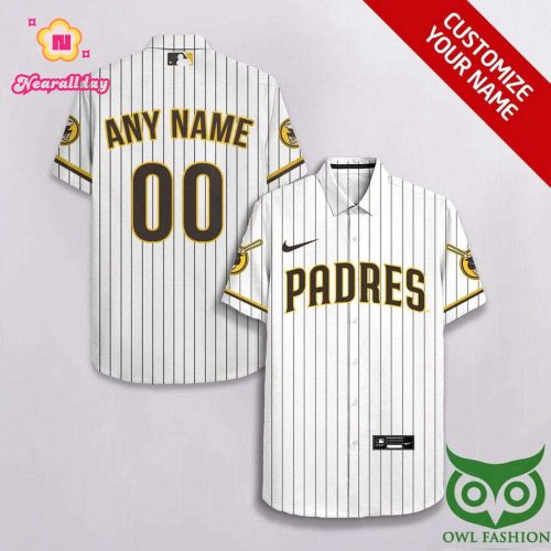 Personalized San Diego Padres White Hawaiian Shirt with Vertical Stripes
