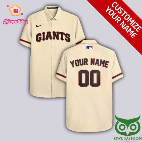Personalized San Francisco Giants Beige Hawaiian Shirt with Custom Name & Number