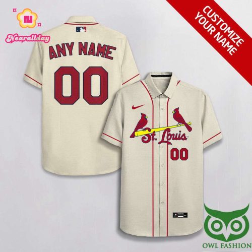 Personalized St Louis Cardinals Beige Red Hawaiian Shirt with Custom Name and Number