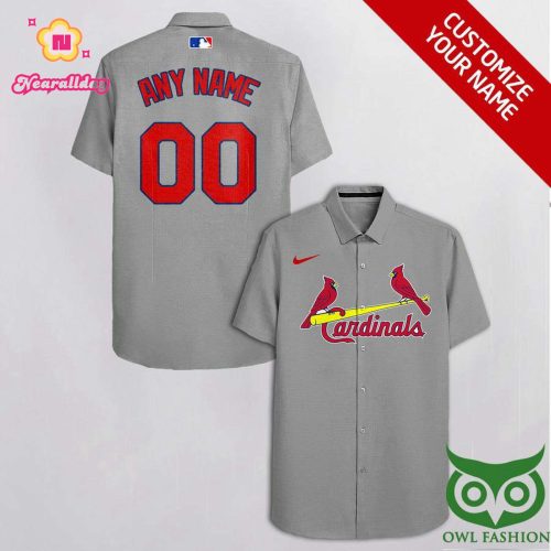 Personalized St Louis Cardinals Gray Hawaiian Shirt with Custom Name and Number