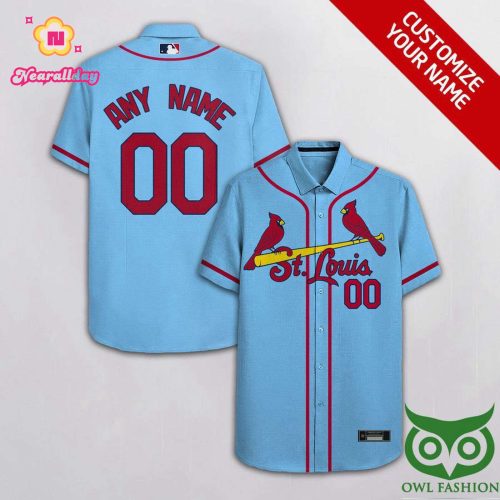 Personalized St Louis Cardinals Sky Blue Hawaiian Shirt with Custom Name and Number
