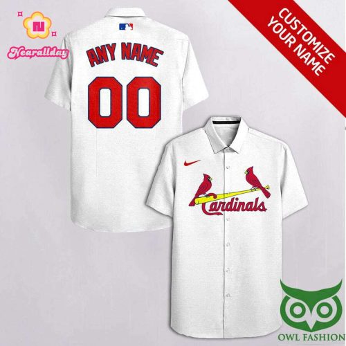 Personalized St Louis Cardinals White Hawaiian Shirt with Custom Name and Number